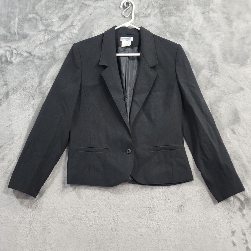 Vintage 70s College Town Blazer Womens M Black Lined One Button Preppy Office
